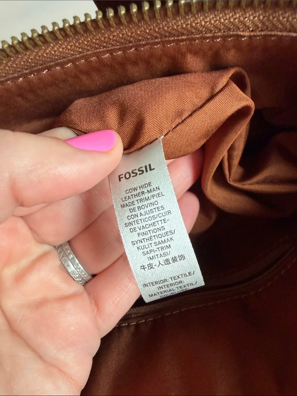Fossil Rust Brown Leather Backpack Tote